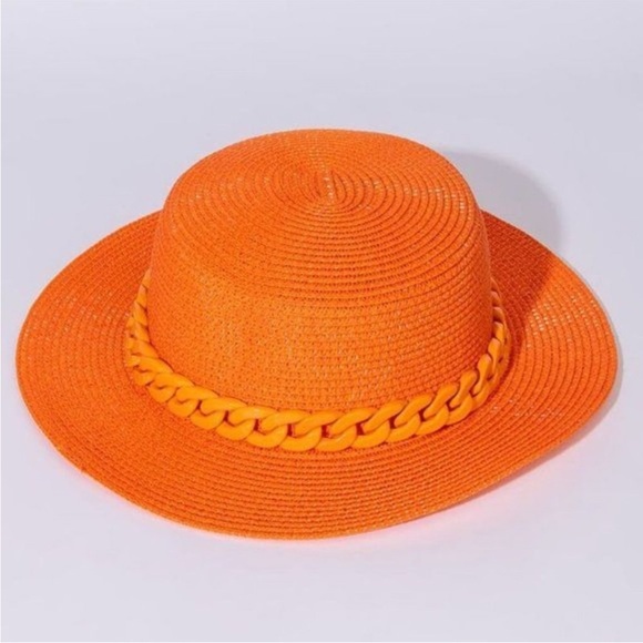 Callie Chain Shade: Sunny Orange Straw Hat - Picture 3 of 4